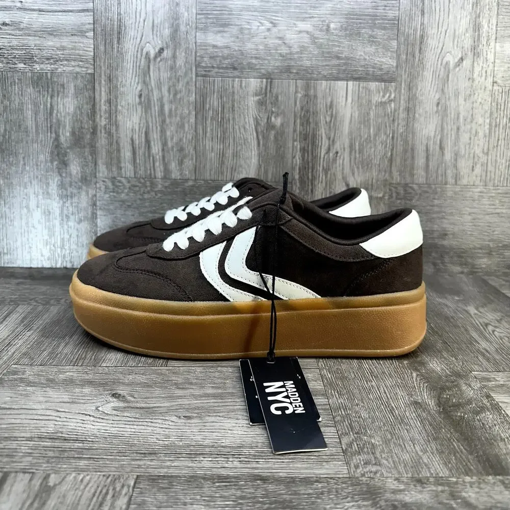 Madden NYC Platform Sneakers Womens 7.5 Brown Suede Chunky Gum Sole NEW